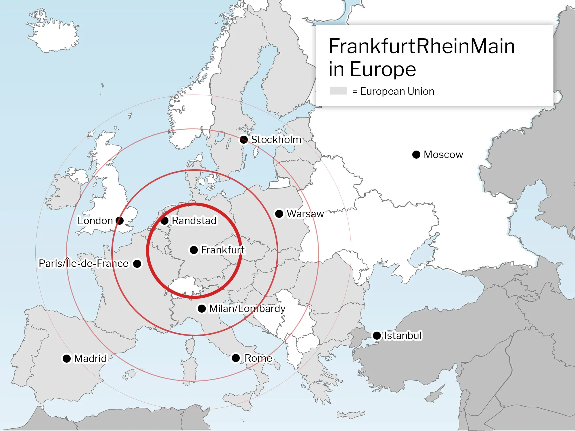 FrankfurtRheinMain in Europa, Großraum Frankfurt, Vorteile durch den Brexit, ideale Lage in Europa