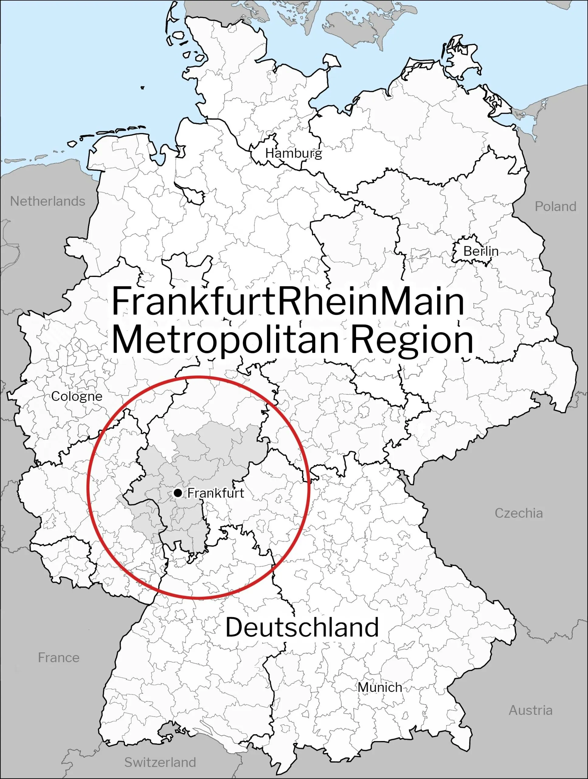 Karte von Frankfurt, Lage Frankfurts in Deutschland, Karte von FrankfurtRheinMain, Standortvorteile