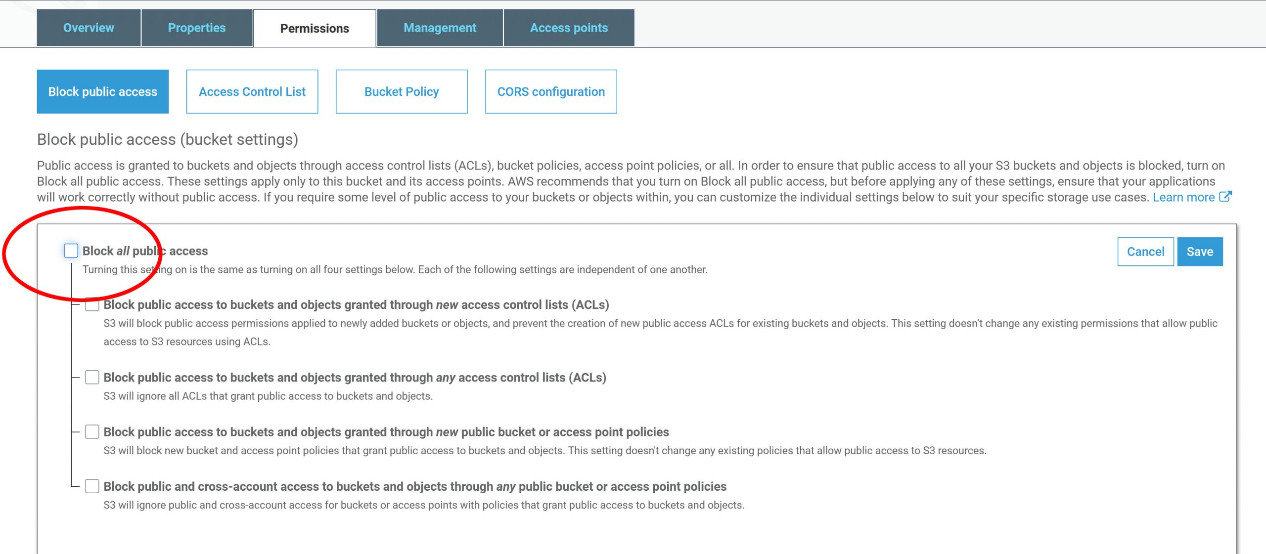 AWS S3 - disable blocking of public access