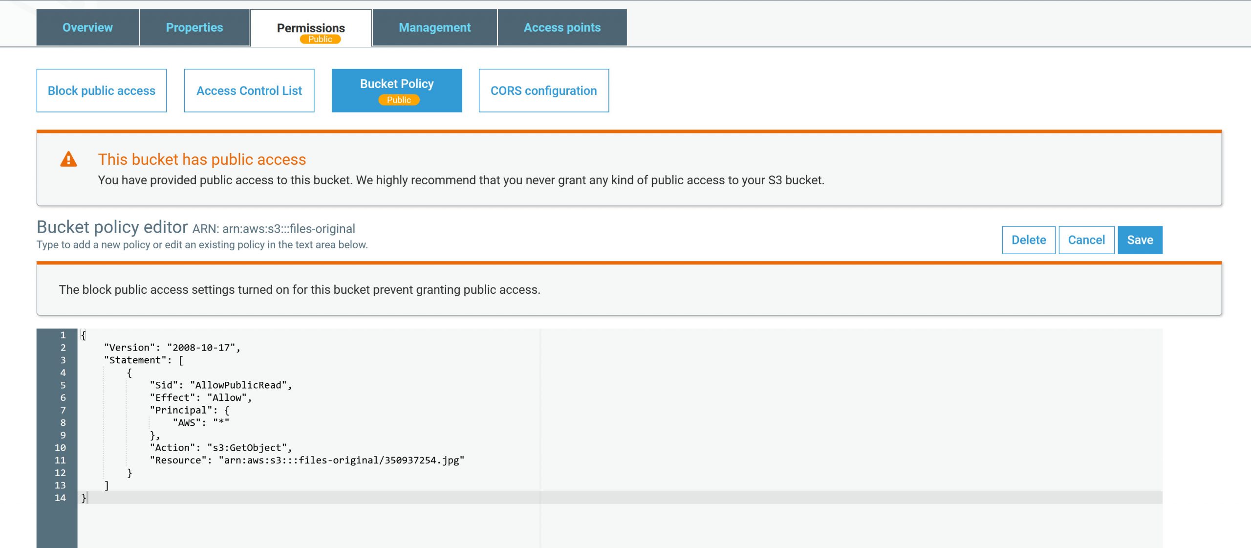 S3 enable public access to a file or bucket