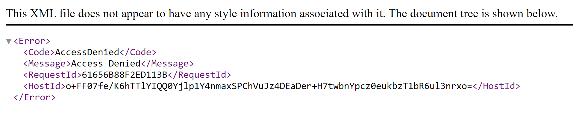 Access Denied S3 error - XML notation
